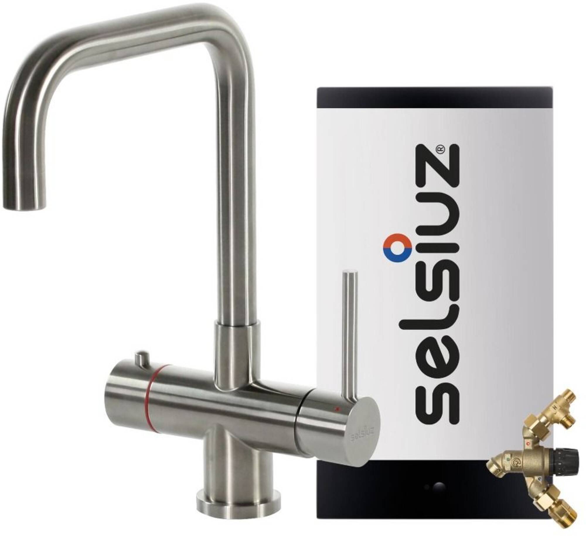 Marxistisch indruk streepje Selsiuz 3-in-1 kokend water kraan haaks met combi extra boiler RVS -  Saniweb.be