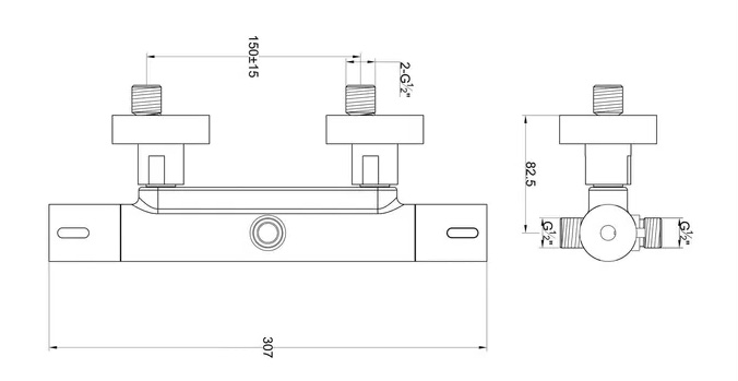 Technische tekening douchethermostaat